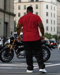 Big & Tall Men's Red & Black Color Blocked Business Short Sleeve Shirt Pants Suit