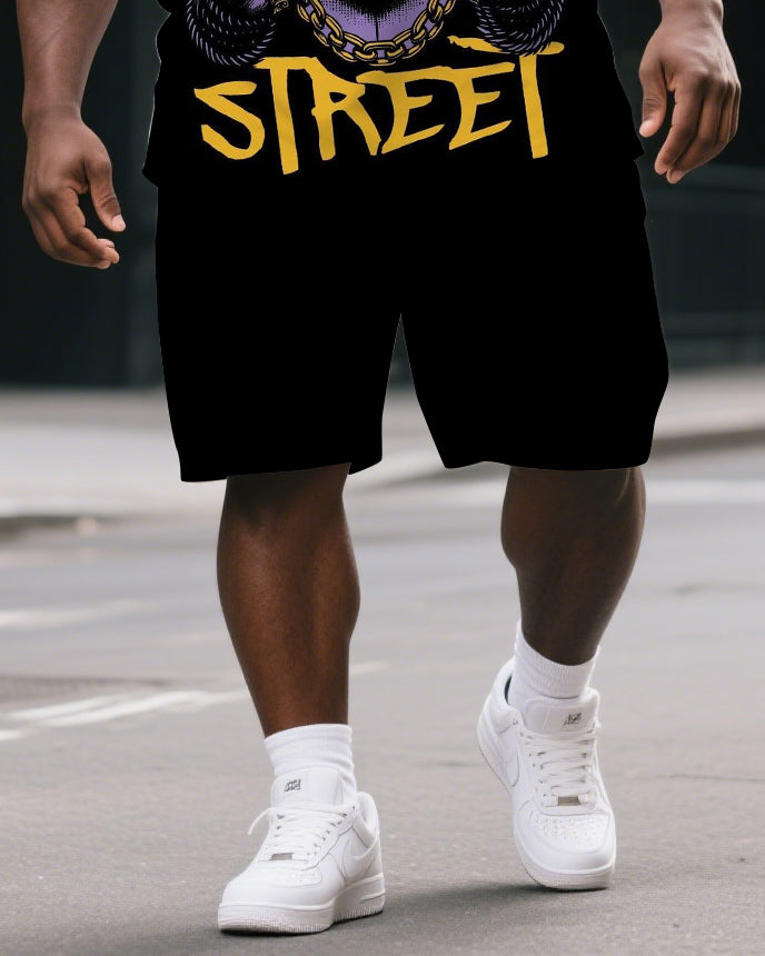 Men's Fashion Gorillas King of the Street Print Big & Tall Outdoor Short-Sleeve T-shirt & Short Set