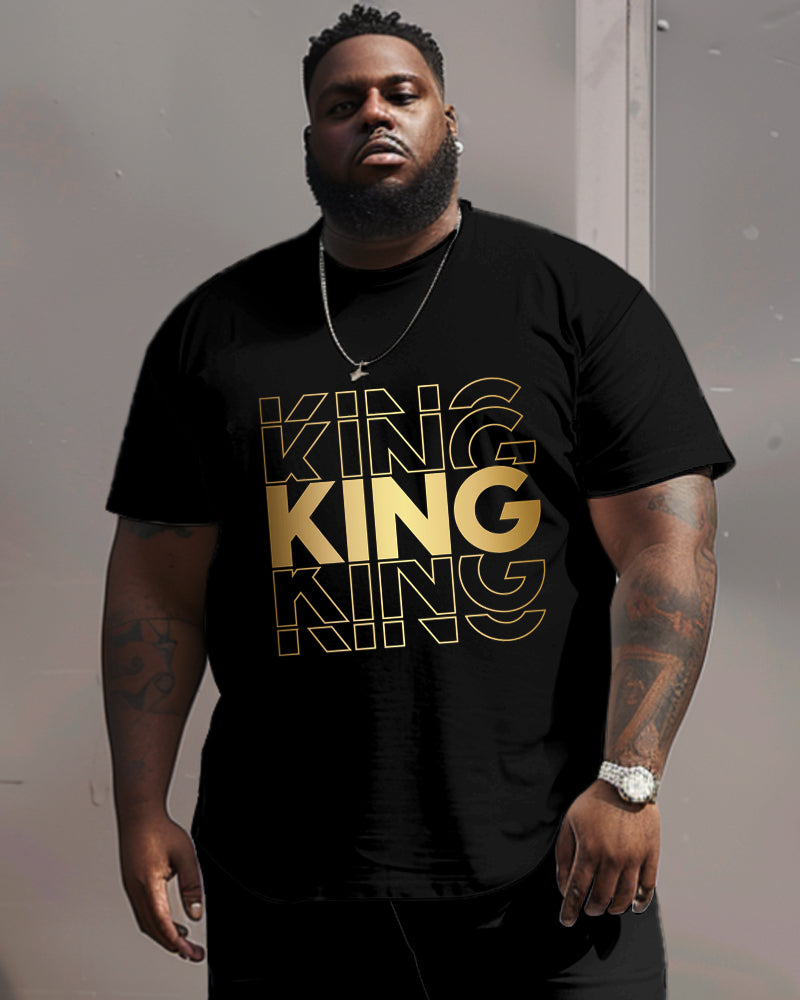 Men's Plus Size King Alphabet Print Round Neck Short Sleeve Tee