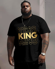 Men's Plus Size King Alphabet Print Round Neck Short Sleeve Tee