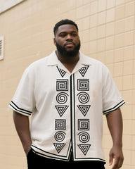 Big & Tall Men's Daily Leisure. Vintage Original Line Print Shirt Shorts Suit