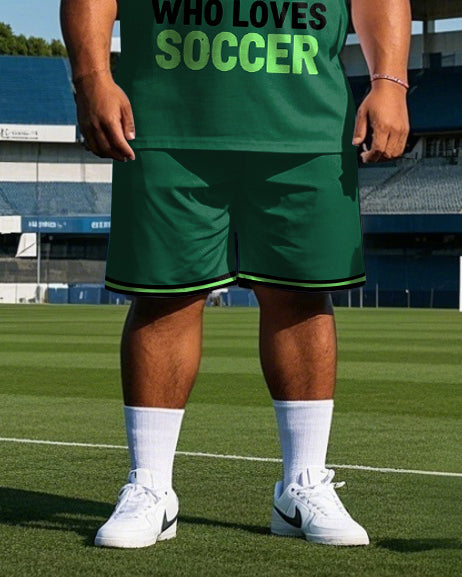 Big Men's Casual Football JUST A BOY Letter Printed Round Neck Vest and Shorts Set