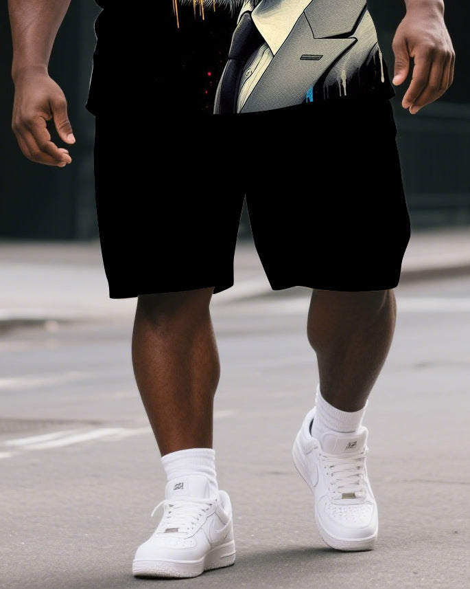 Men's Artistic Gorillas with Crown Print Summer Big & Tall Short-Sleeve T-shirt & Short Set