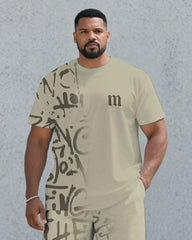 Men's Plus Size Fashion Street Khaki Graffiti Gradient Short Sleeve T-shirt Trousers Suit