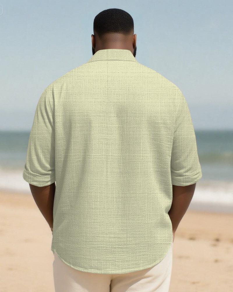 Big & Tall Men's Daily Solid Long Sleeve Bamboo Hemp Texture Shirt
