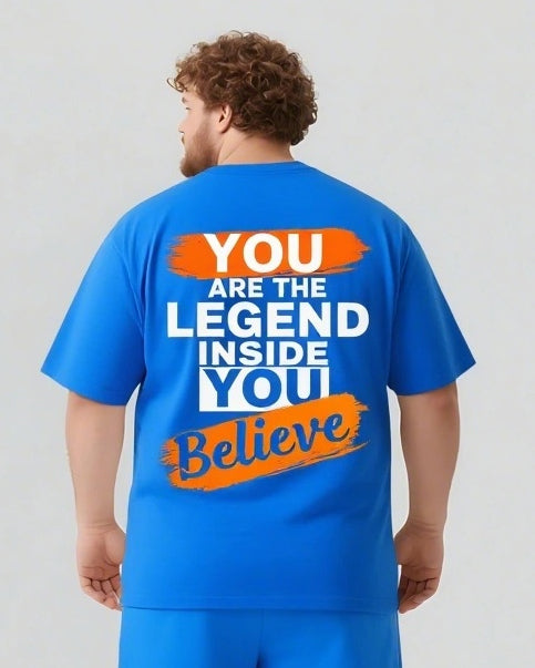 Legend Starts with Your Belief Men's Big and Tall Simple Back Lettering Short Sleeve T-shirt Shorts Set