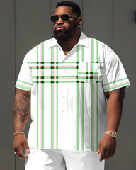 Men's Plus Size Classic Plaid Stitching Print Short Sleeve Shirt Shorts Suit