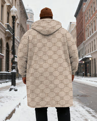 Big & Tall Men's Vintage Khachi Geometric Print Velvet Thickened Long Hooded Coat