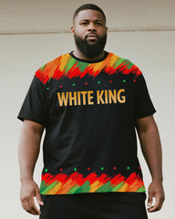 Big & Tall Men's Colorful Graffiti White King Alphabet Print Round Neck Short Sleeve T-Shirt Shorts Suit