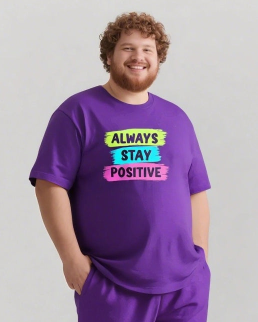 Like The Sun Always Stay Positive Men's Big and Tall Simple Lettering Short Sleeve T-shirt Shorts Set