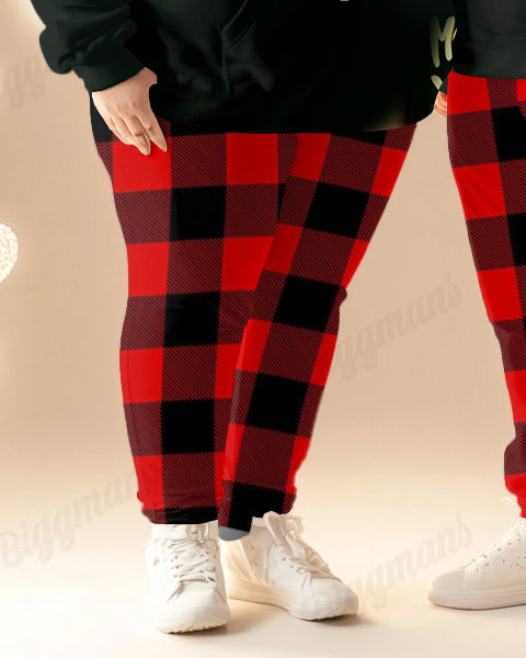 Couple Matching Big & Tall Merry Xmas Hoodie Plaid Sweatpants Set