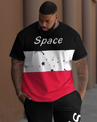 Men's Plus Size Casual Geometric Letter Space Print T-Shirt Trousers Suit