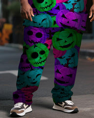 Big & Tall Men's Halloween Colorful Pumpkin Lantern Printed T-Shirt Pants Suit