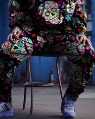 Women's Big Size Skull Petal Graffiti Hoodie Sweatpants Set