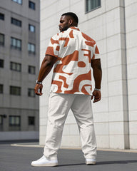 Men's Plus Size Business Irregular Orange Graphic Print Short Sleeve Shirt Trousers Suit