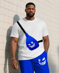 Men's Plus Size Funny Face Graffiti Crossbody Bag Short-sleeved T-shirt Trousers Suit