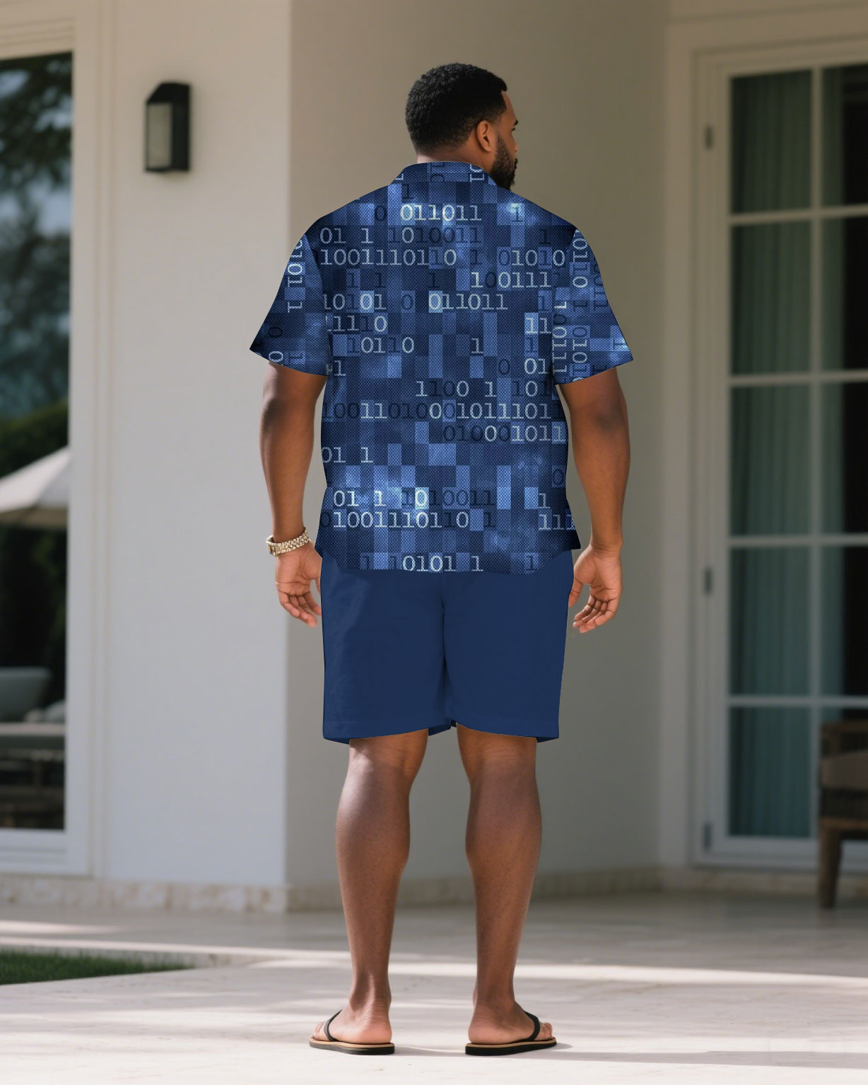 Men's Plus Size Blue Music Fashion Short Sleeve Shirt Shorts Suit