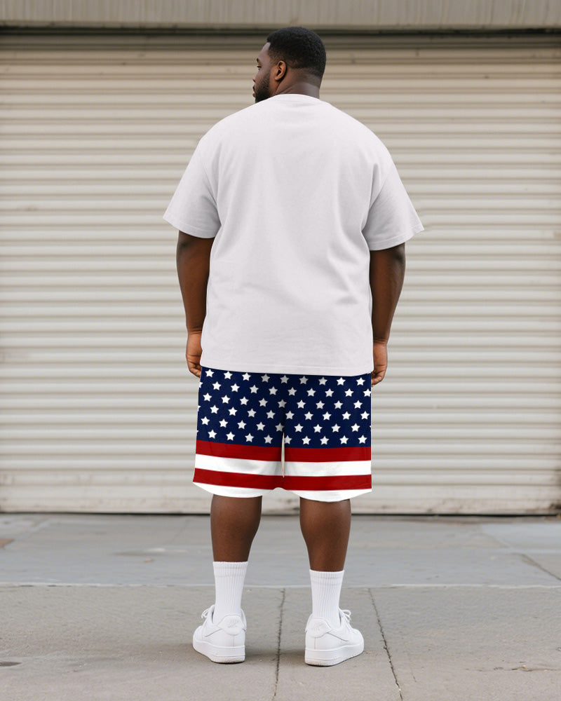 Men's Plus Size Independence Day Letter Print Round Neck Short Sleeve T-Shirt Shorts Suit