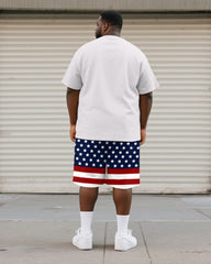 Men's Plus Size Independence Day Letter Print Round Neck Short Sleeve T-Shirt Shorts Suit