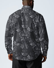 Business Jacquard Three-dimensional Lapel Long Sleeve Shirt Men's Plus Size