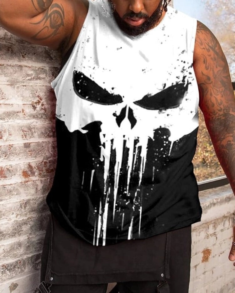 Men's Skull Color Block Plus Size Vest