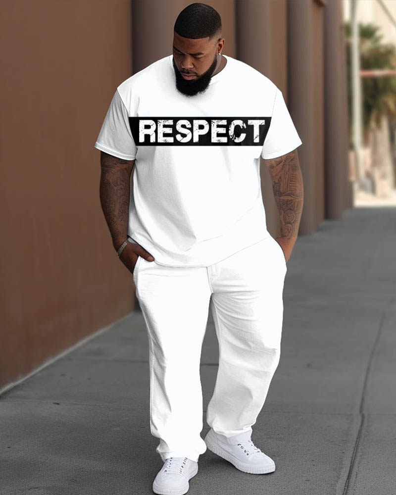 Men's Big & Tall Simple Patchwork Letter Printed T-shirt Pants Set