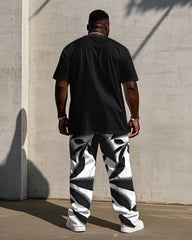 Men's Plus Size Street Fashion Silhouette Stitching Short Sleeve T-Shirt Trousers Suit