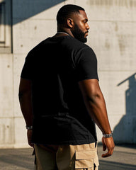 Men's Plus Size Daily Casual "BLACK" Printed Short-sleeved T-shirt