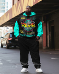 Men's Large Size Casual Hip Hop Graffiti Ruler Contrast Color Hoodie Set