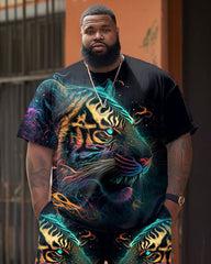 Men's Plus Size Street Casual Color Painting Tiger Print T-Shirt Shorts Suit