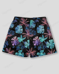 Big & Tall Men's Hawaiian Color Leaf Print Sports Mesh Quick-Dry Shorts