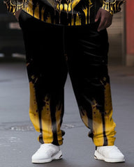Mens Street Fashion Graffiti Skull Plus Size Hoodie Set