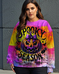 Personalized Pumpkin Gradient Print Large Size Round Neck Long Sleeve Sweatshirt