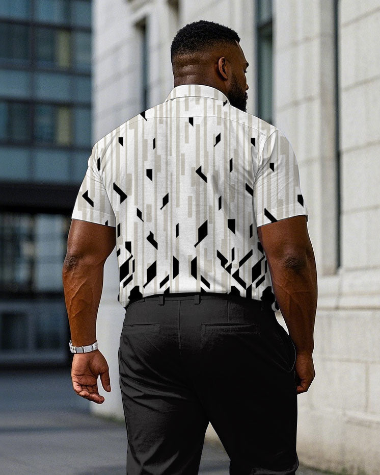 Men's Plus Size Two-color Geometric Gradient Casual Short-sleeved Shirt Trousers Suit