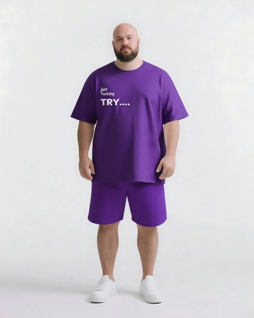 Every Win Starts with One Try Big & Tall Men's Simple Lettering T-shirt 2-Piece Set
