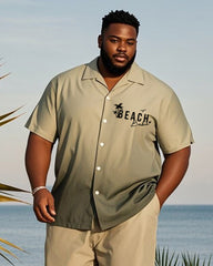 Big & Tall Men's Hawaiian Vacation Army Green Gradient Alphabet Print Shirt Shorts Suit
