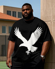 Big Men's Round Neck Simple Eagle Printed Outdoor Short Sleeve T-shirt Pants Set