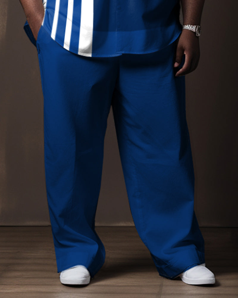 Men's Plus Size Blue Line Color Matching Gradient Longt Sleeve Walking Suit