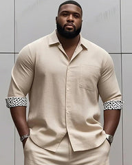 Men's plus-size casual daily long-sleeved shirt and shorts suit