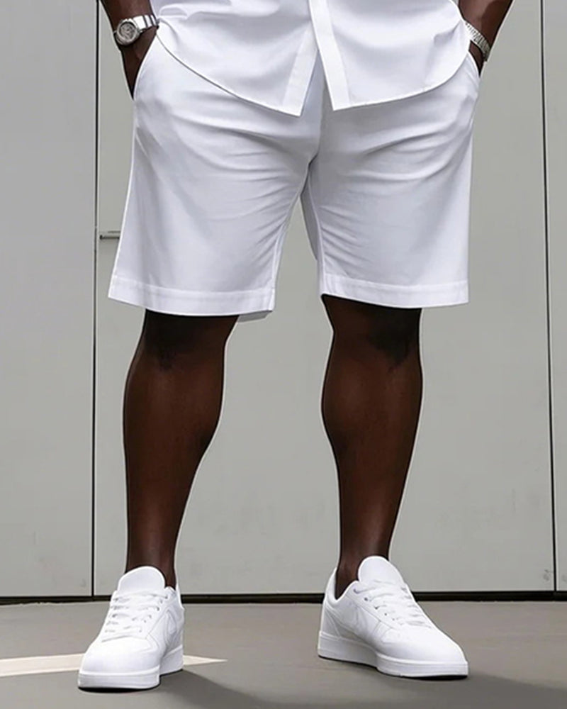 Men's plus-size casual daily long-sleeved shirt and shorts suit