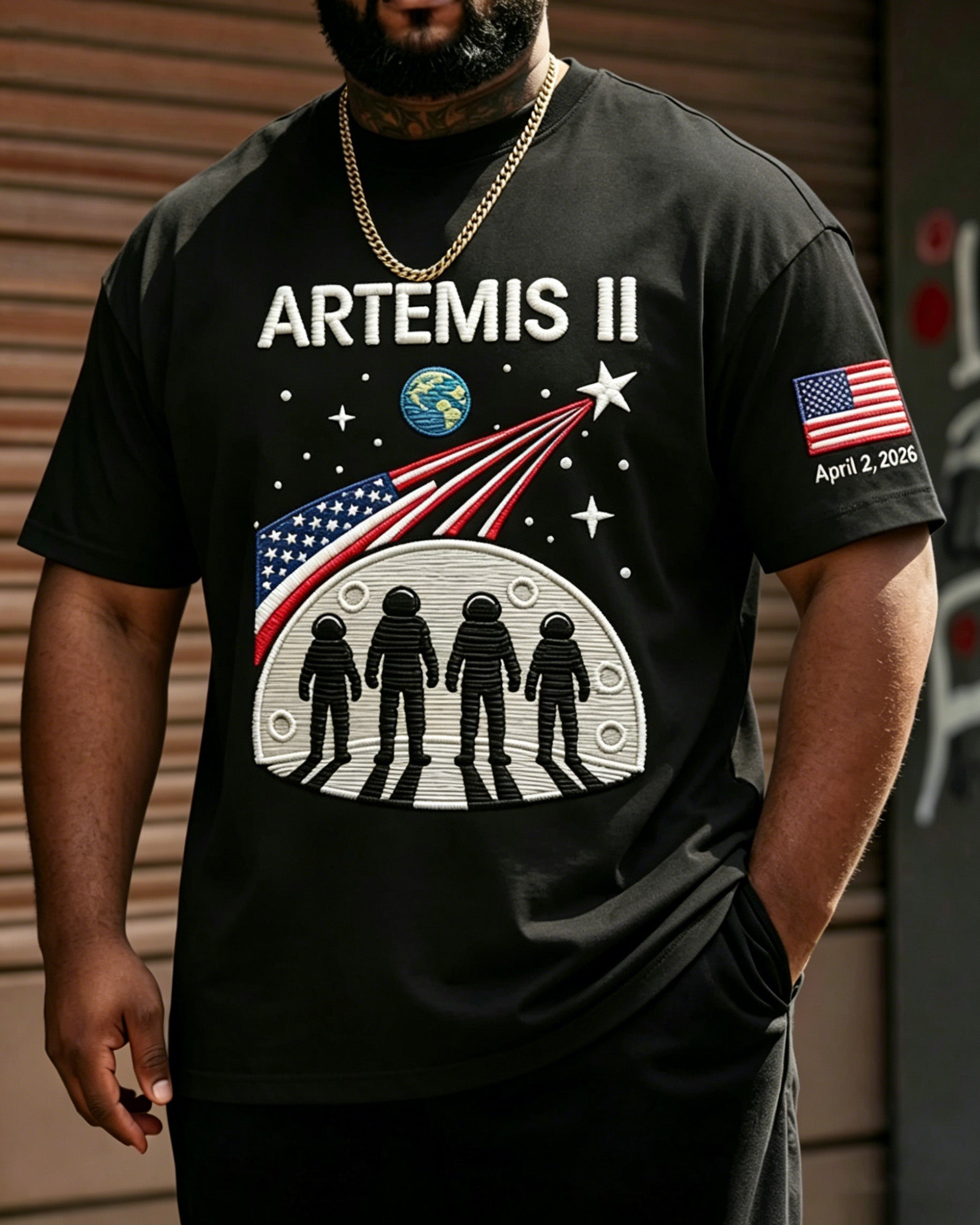 Big & Tall Men's Artemis Il Back To The Moon Print Crewneck Short Sleeve T-Shirt