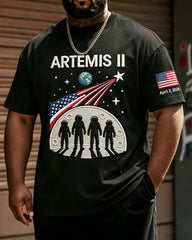 Big & Tall Men's Artemis Il Back To The Moon Print Crewneck Short Sleeve T-Shirt
