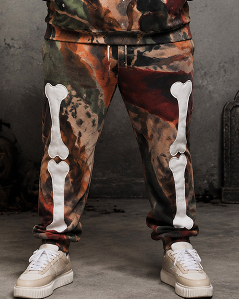 Big & Tall Men's Retro Camo 3D Skeleton Print Hoodie Set