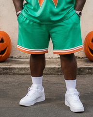 Big & Tall Men's Green Crewneck Bow Print Round Neck Short Sleeve T-Shirt Shorts Set