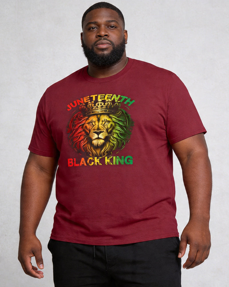 Big & Tall Men's Juneteenth Black King Red Yellow Green Lion Crown Print Round Neck Short Sleeve T-Shirt