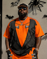 Big & Tall Men's Monster Suit Bolt Print Round Neck Short Sleeve T-Shirt Shorts Set