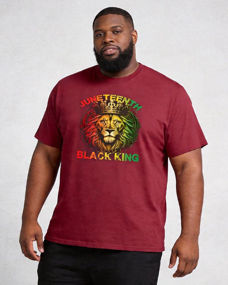Big & Tall Men's Juneteenth Black King Red Yellow Green Lion Crown Print Round Neck Short Sleeve T-Shirt