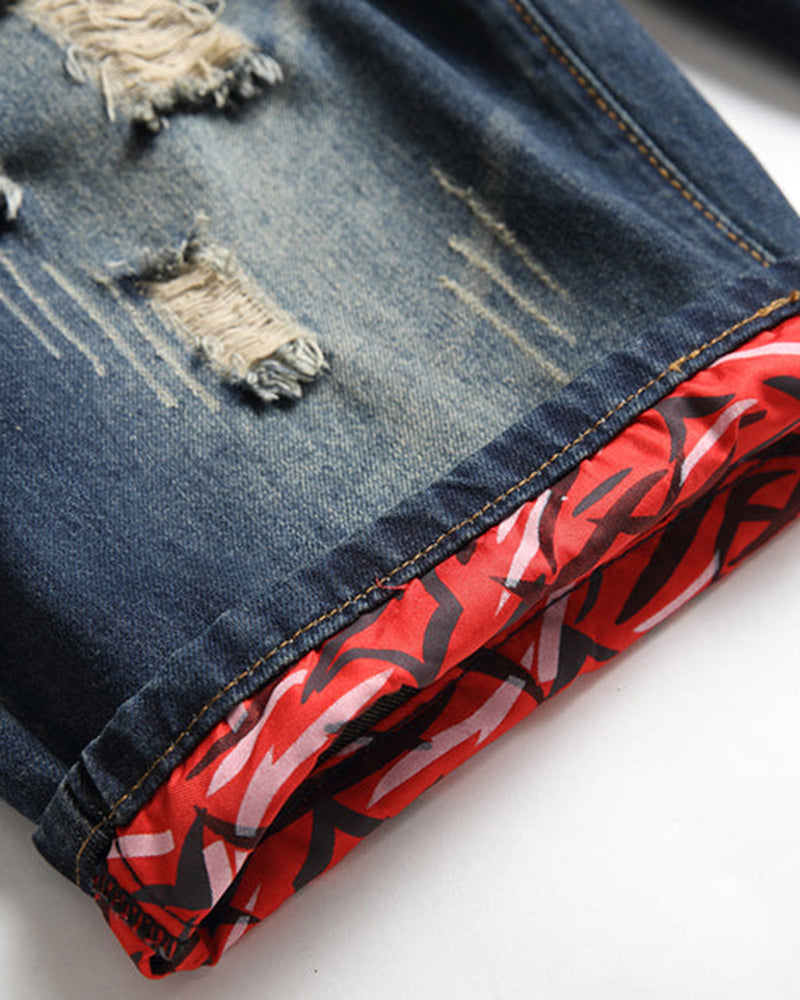 Size 28-48 Distressed Ripped Flanged Denim Cropped Shorts