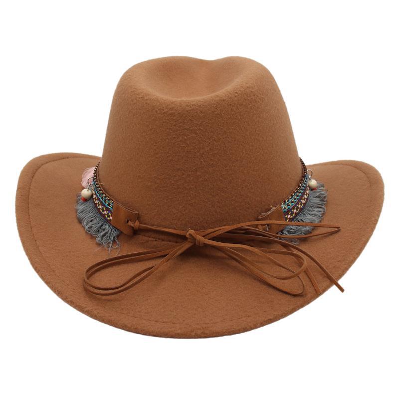 Western Denim Tassel Turquoise Felt Jazz Hat