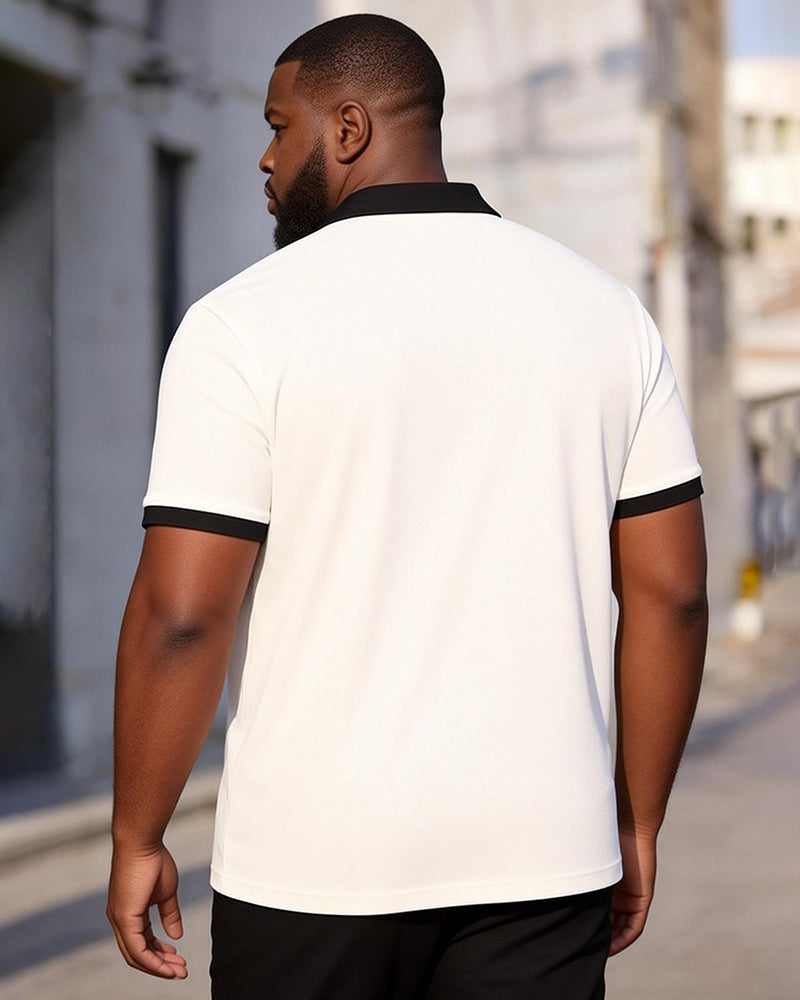 Big & Tall Men's Printed Large Size V-neck Short Sleeve Polo Shirt With Vertical Stripes